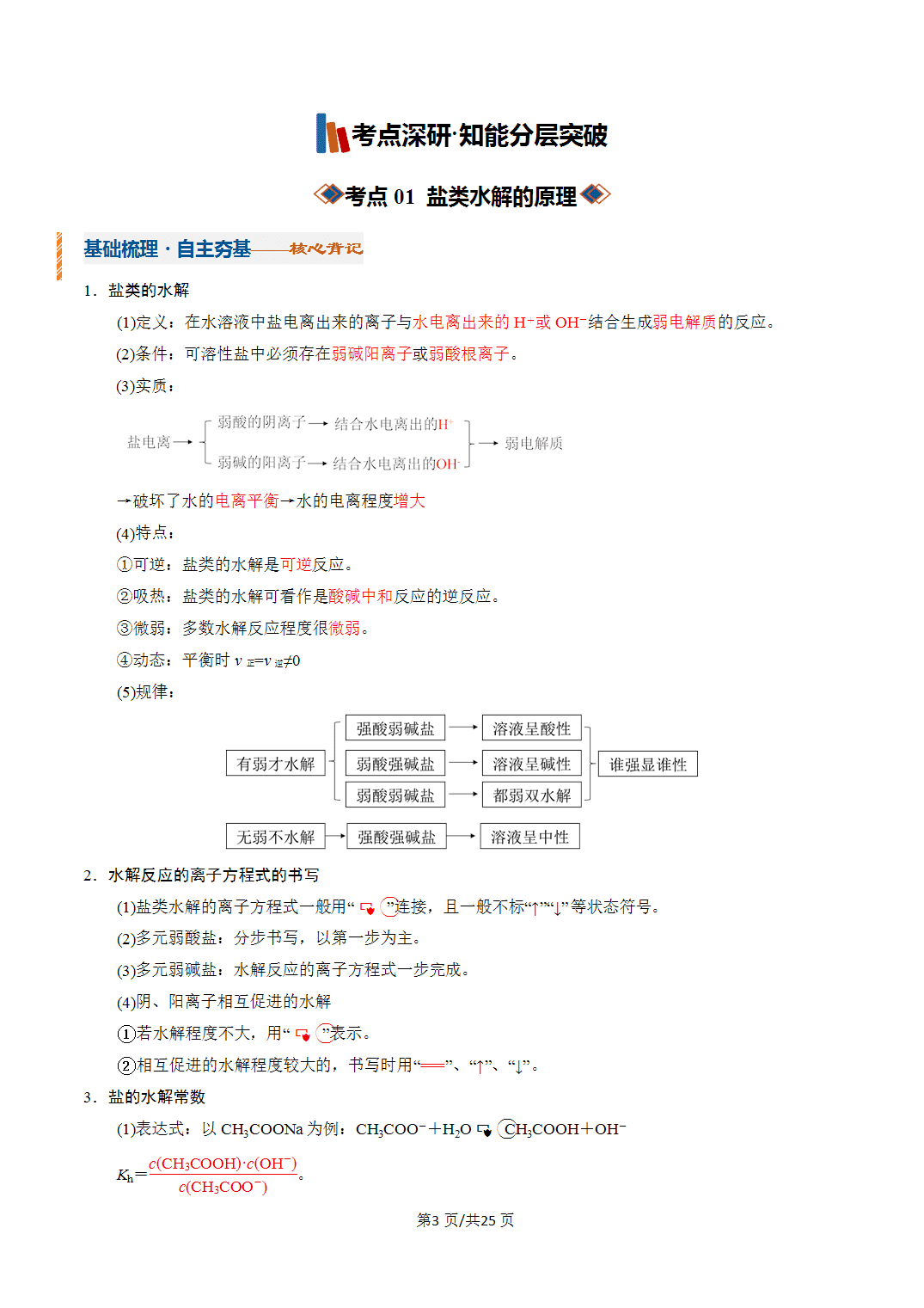 [学案]2027年高考化学一轮复习知识清单全国通用版专题03盐类的水解（解析版）