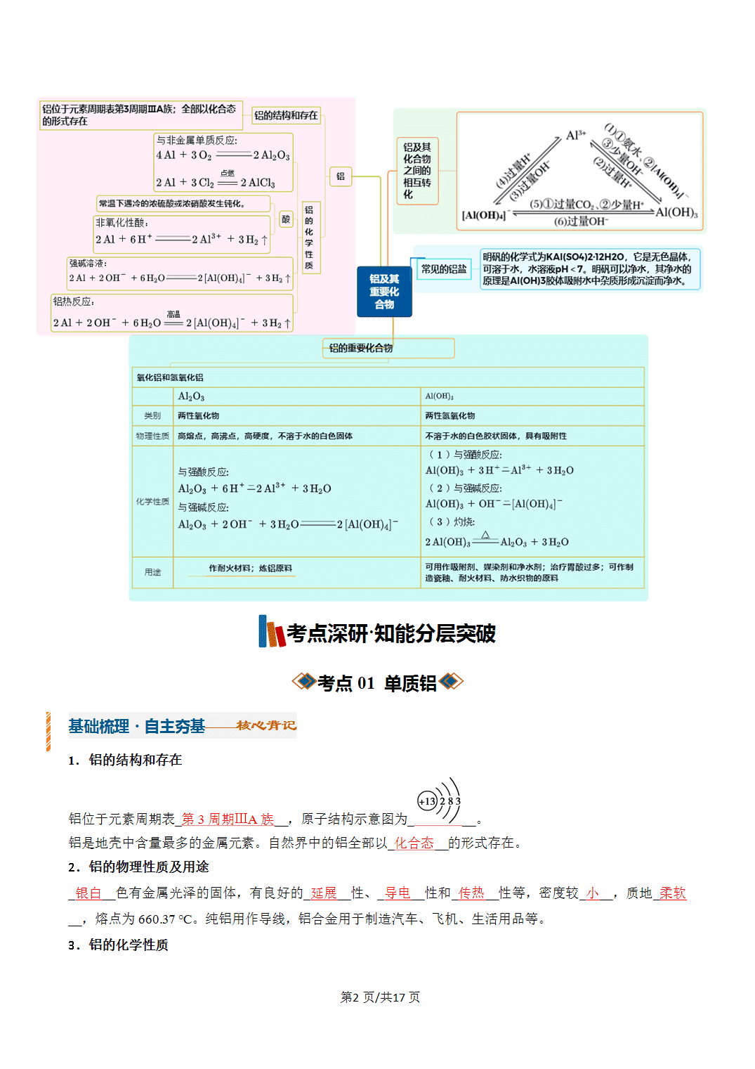 [学案]2027年高考化学一轮复习知识清单全国通用版专题03铝及其重要化合物（解析版）