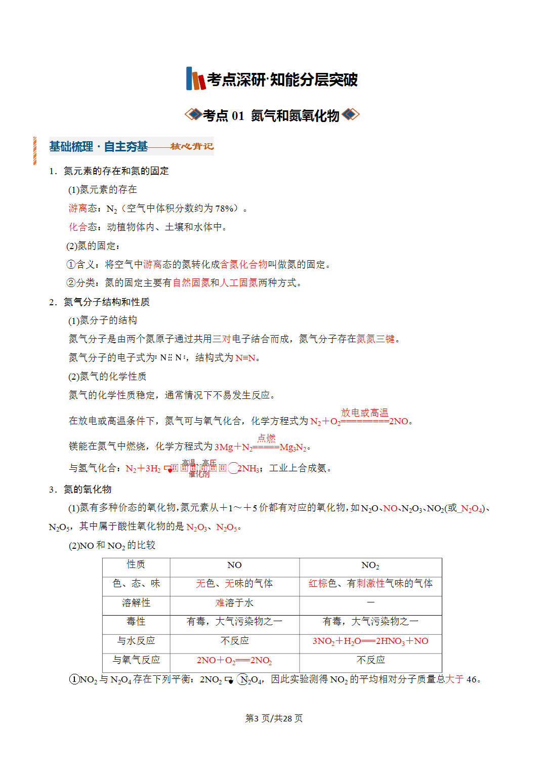 [学案]2027年高考化学一轮复习知识清单全国通用版专题03氮及其重要化合物（解析版）