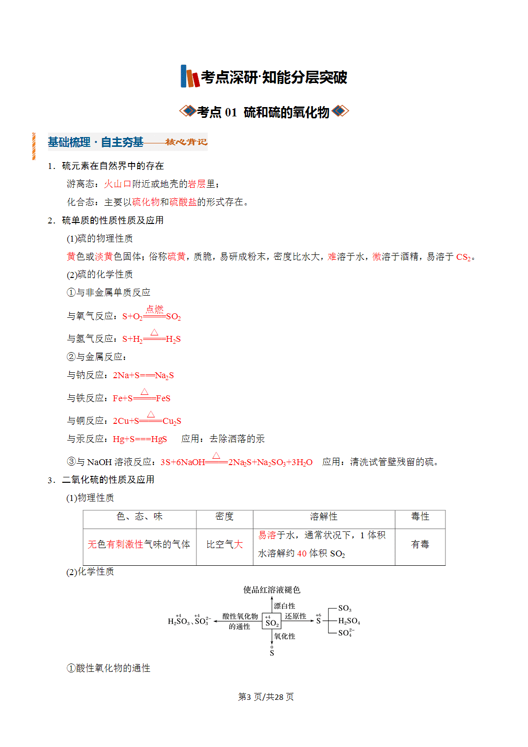 [学案]2027年高考化学一轮复习知识清单全国通用版专题02硫及其重要化合物（解析版）