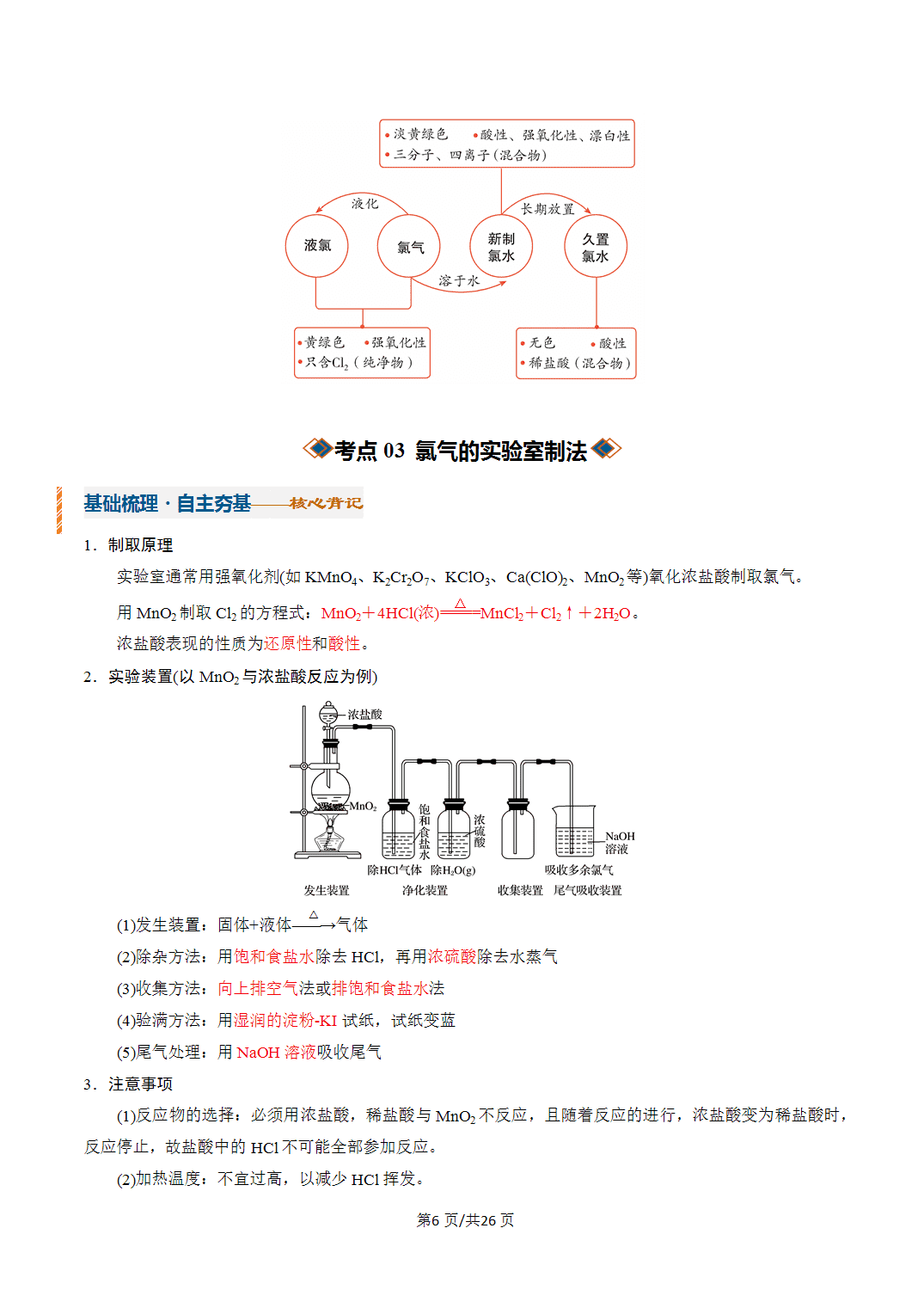 [学案]2027年高考化学一轮复习知识清单全国通用版专题01 氯及其重要化合物（解析版）