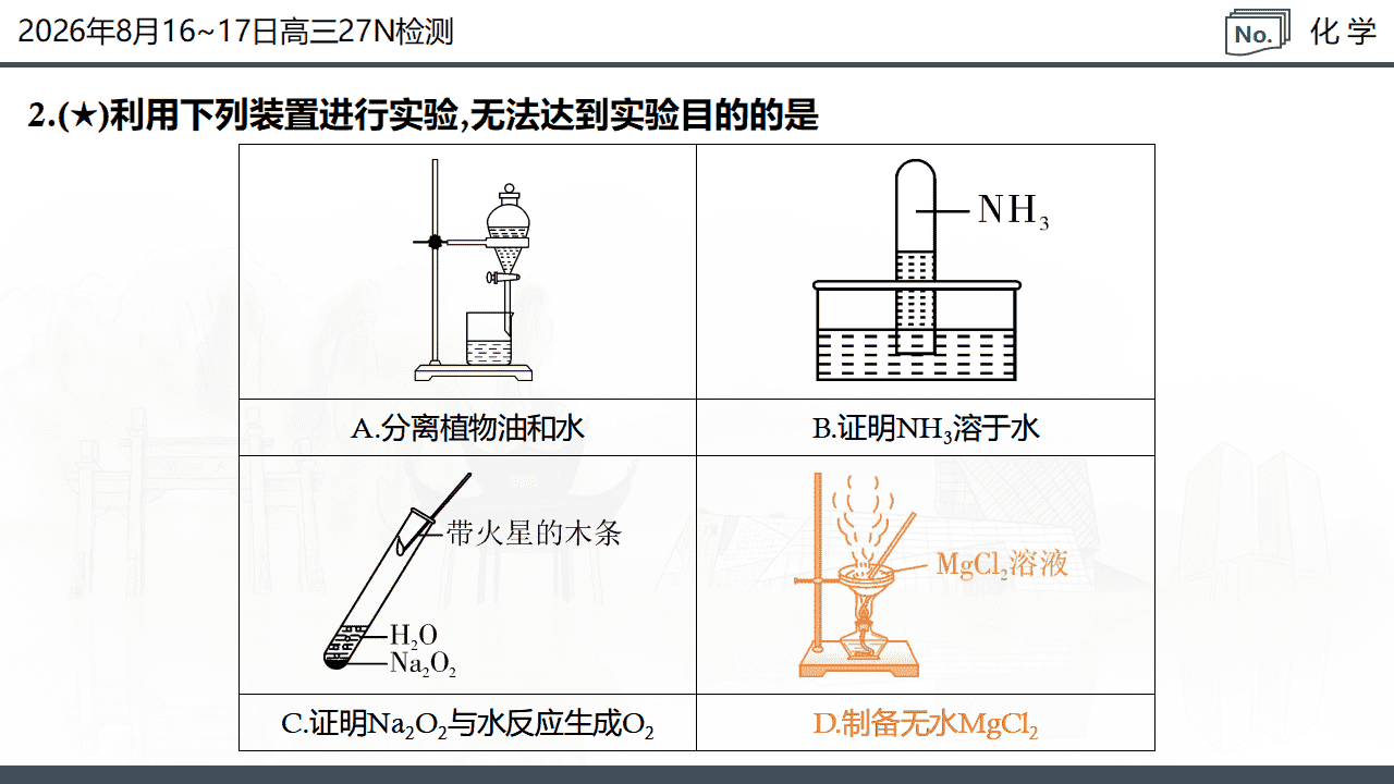 湖南省炎德·英才名校联考联合体2026年8月新高三入学摸底考试化学试卷含解析PPT文件