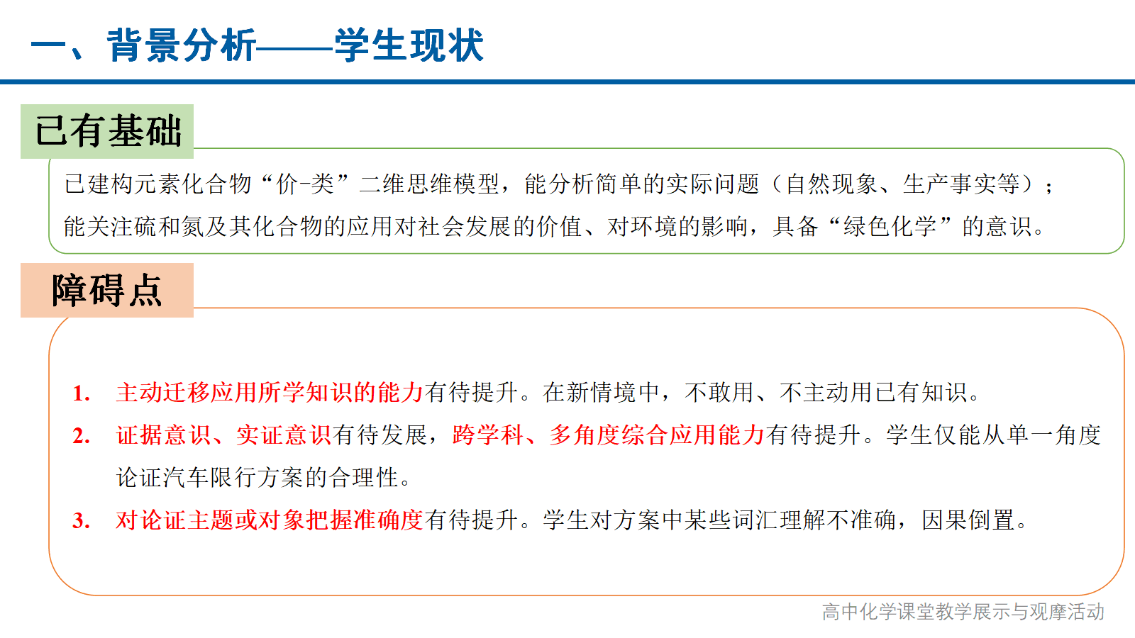全国高中化学课堂展示与观摩活动课题《论证重污染天气“汽车限行”的合理性》北京大学附属中学