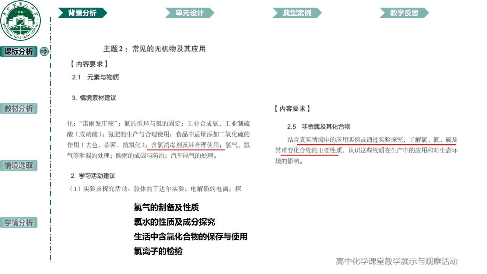 全国高中化学课堂展示与观摩活动课题《成都市自来水消毒剂的百年选择-氯及其化合物》
