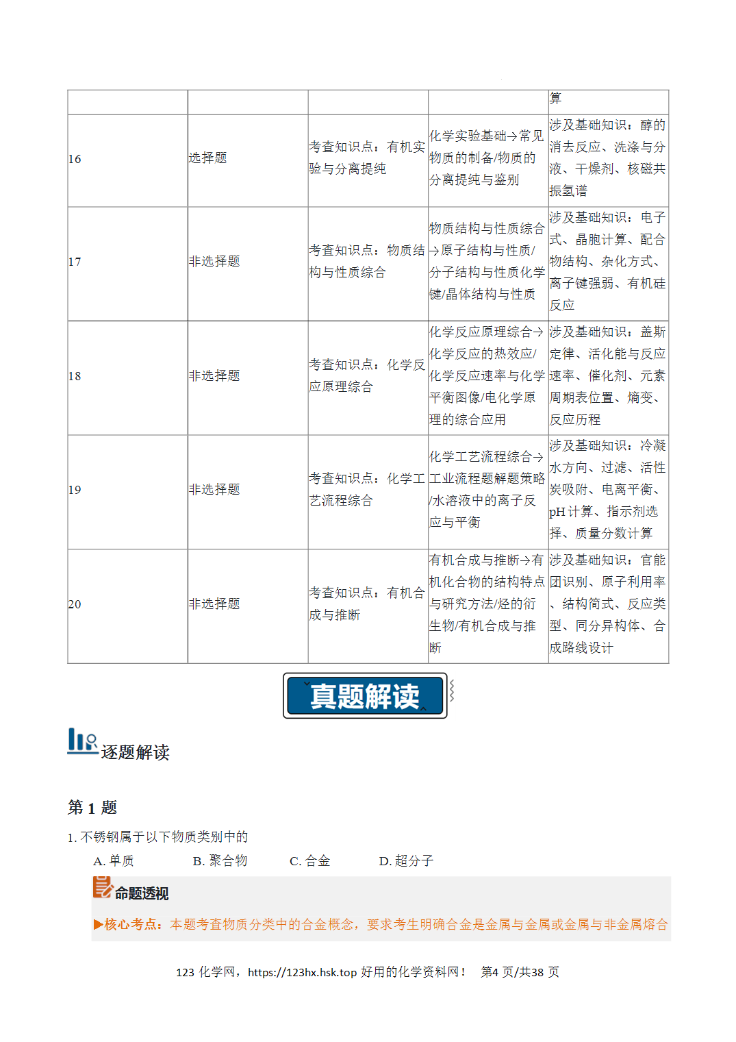 2026年高考化学真题完全解读（浙江1月卷）