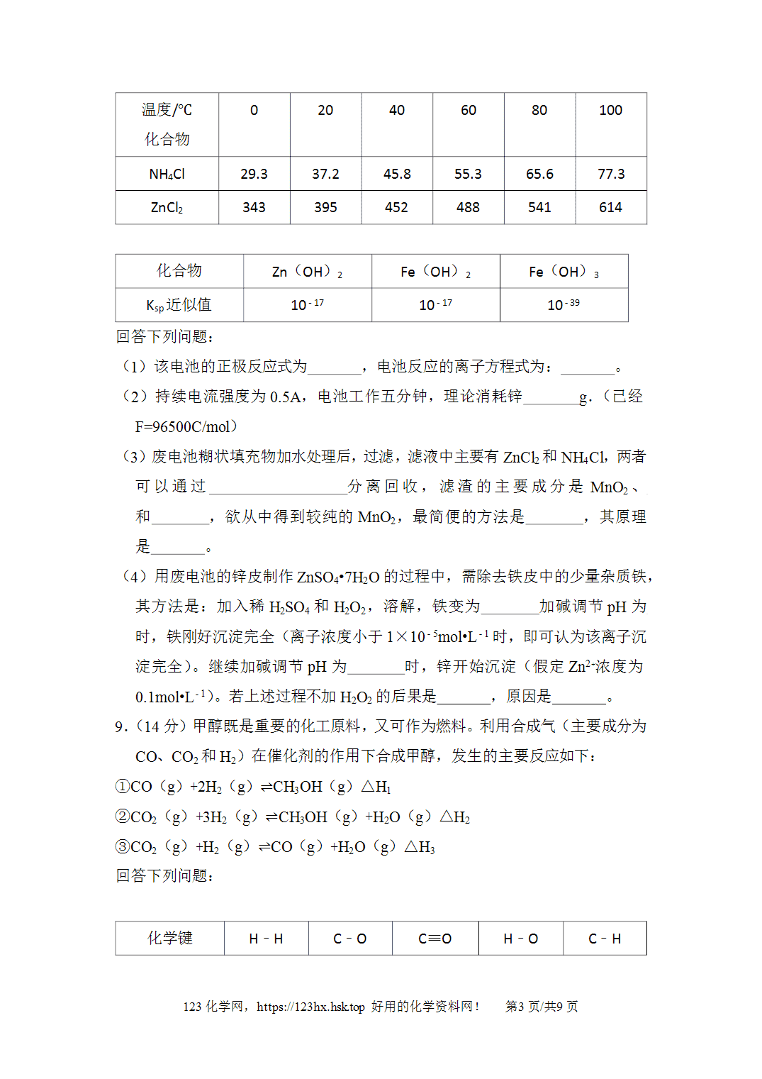 2015年高考化学试卷新课标Ⅱ卷吉林卷空白卷