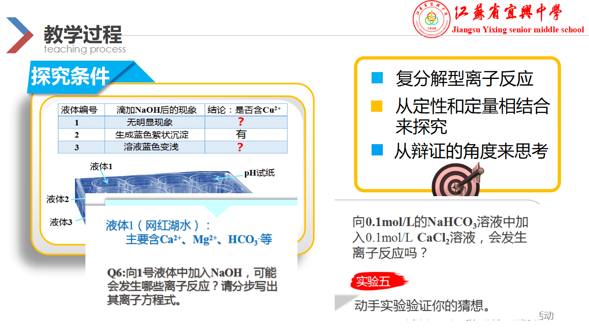 全国高中化学优质课竞赛《探究网红湖水、再识离子反应》