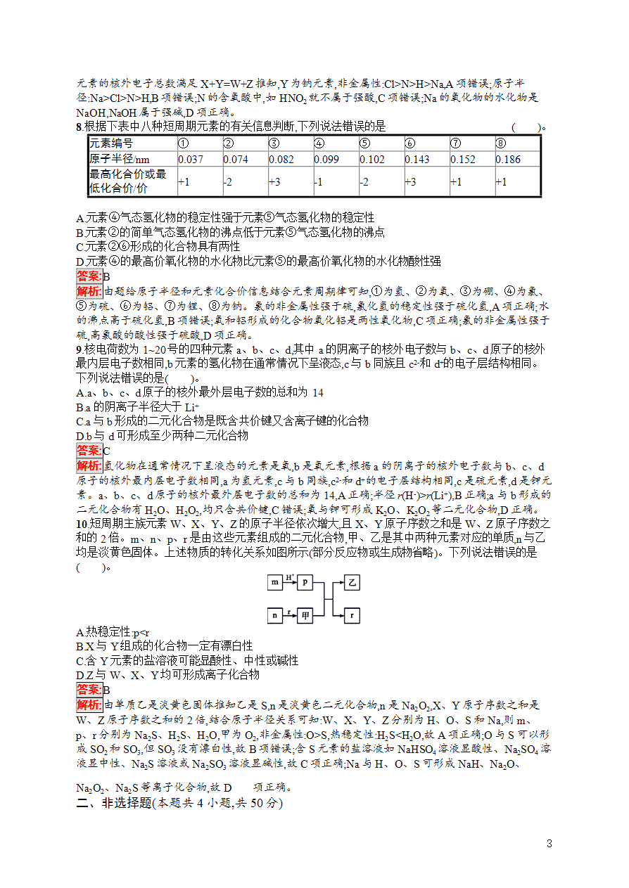 【练习】2025高考大一轮复习化学考点规范练15元素周期表元素周期律-3