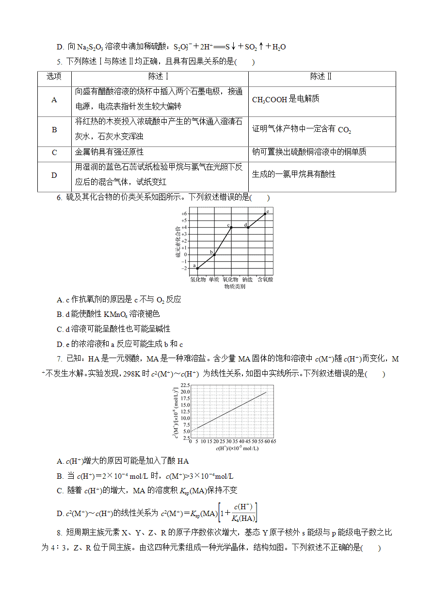 【练习】2025高考化学二轮复习精品小练“8＋1”模拟练(十六)