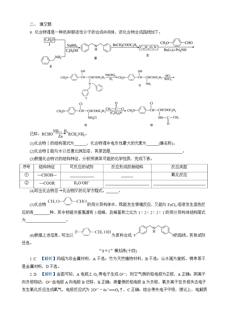 【练习】2025高考化学二轮复习精品小练“8＋1”模拟练(十四)