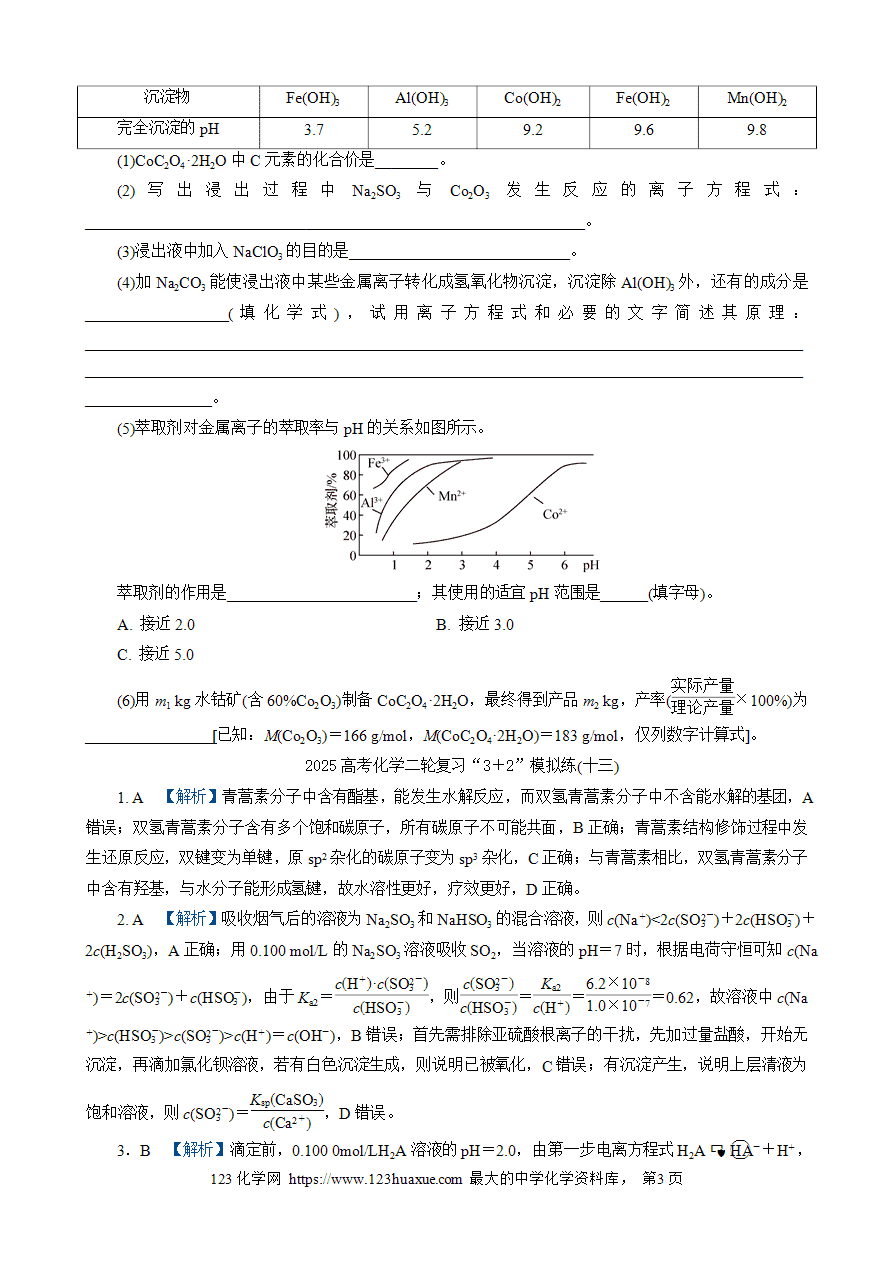 【练习】2025高考化学二轮复习精品限时微模拟训练“3＋2”模拟练(十三)