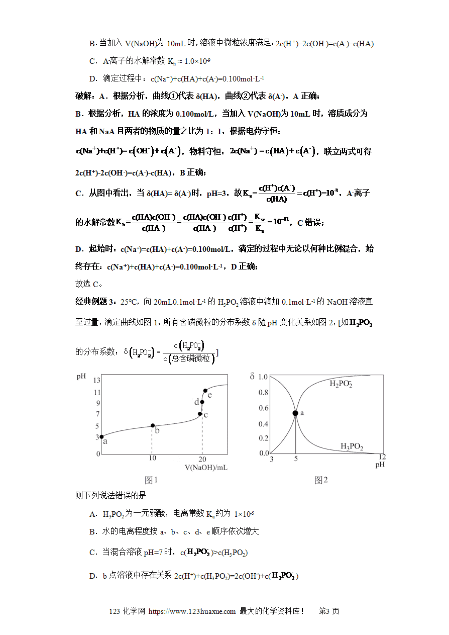 【练习】专题05 一元弱酸的分布系数图及分析（图像3秒杀）-2025年高考化学选择压轴题图像专项突破秒杀技巧及专项练习（解析版）