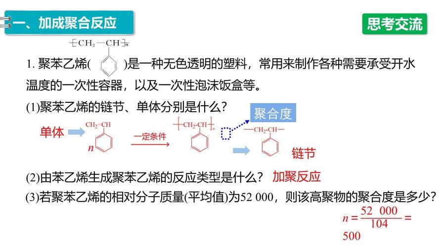 【优质课件】2025高中化学人教版选择性必修3《有机化学基础》第5章第1节《合成高分子的基本方法》