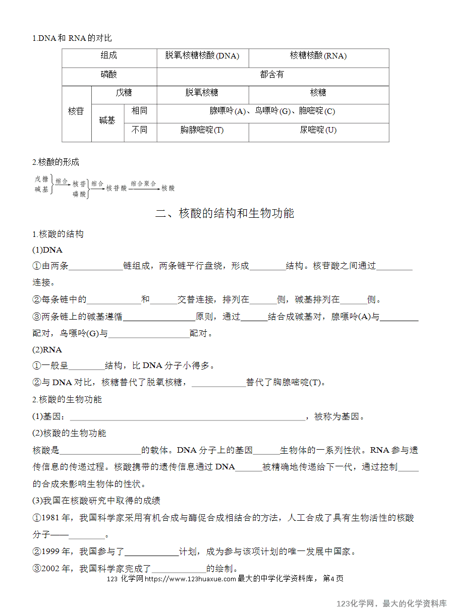 【学案】2025高中化学人教版选择性必修3《有机化学基础》第4章第3节《核酸》