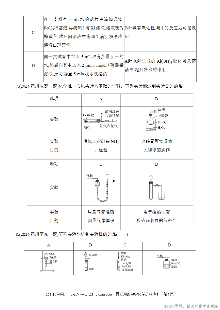 【精品练习】2025高考化学二轮复习专项增分提能选择题突破14 微型化学实验的设计与评价