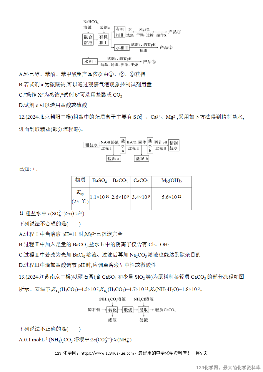 【精品练习】2025高考化学二轮复习专项增分提能选择题突破11 微型化工流程