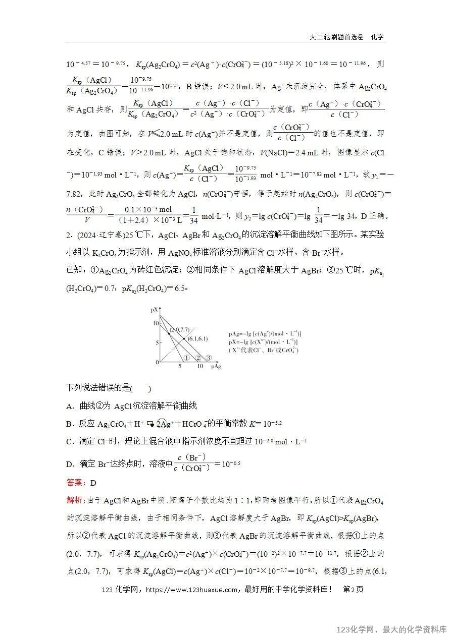 【精品练习】2025年高考化学二轮复习精准考点练习题型22  水溶液中的图像分析word版含答案解析