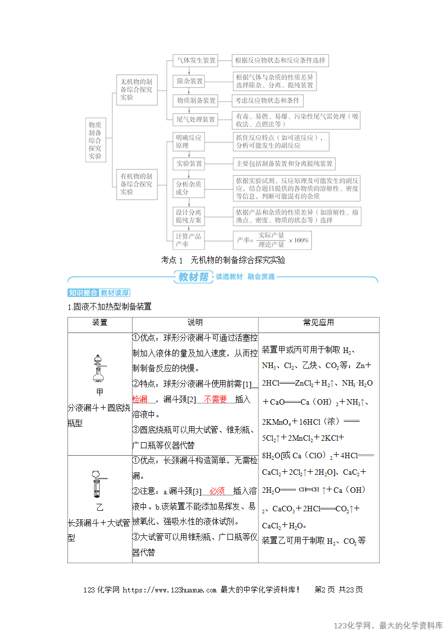 【精品学案】2025高考帮化学备考教学案第10章化学实验基础第4讲《物质制备综合探究实验》word版含答案