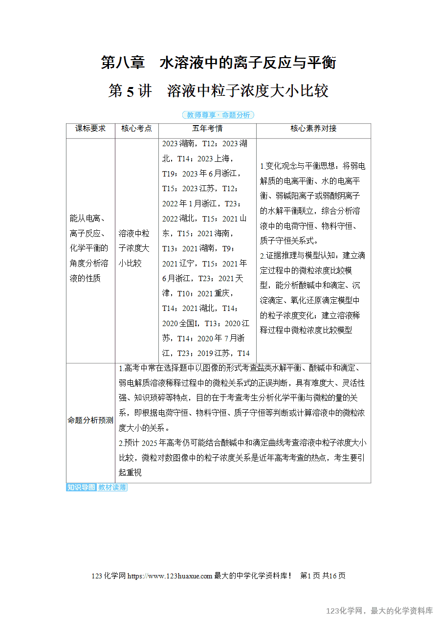 【精品学案】2025高考帮化学备考教学案第8章水溶液中的离子反应与平衡第5讲《溶液中粒子浓度大小比较》word版含答案