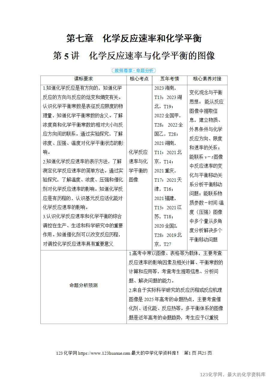 【精品学案】2025高考帮化学备考教学案第7章化学反应速率和化学平衡第5讲《化学反应速率与化学平衡的图像》word版含答案