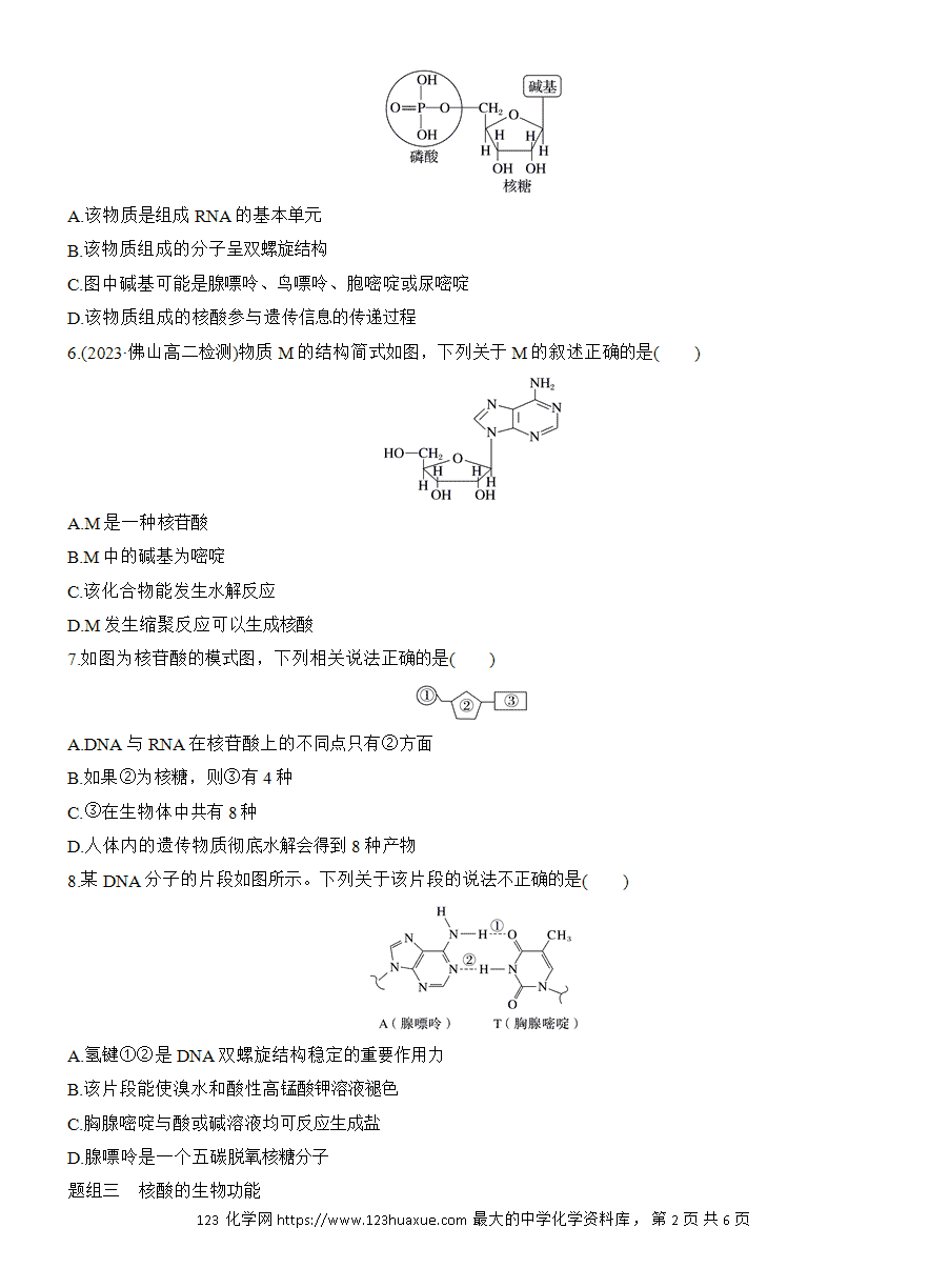 【练习】人教版选择性必修3《有机化学基础》2025版步步高《练透》作业28《核酸》word版含答案