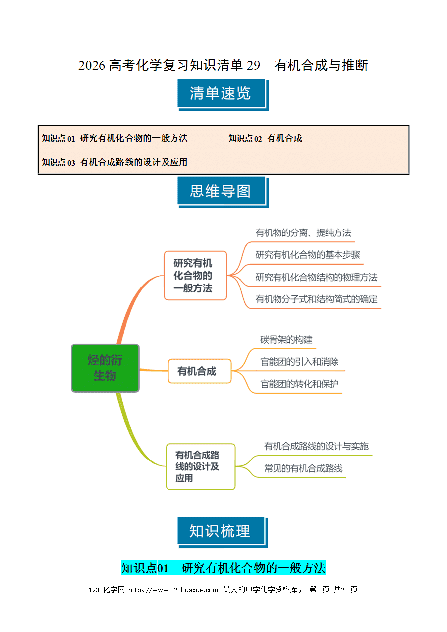 【精品学案】2026年高考化学一轮复习知识清单29 有机合成与推断（解析版）