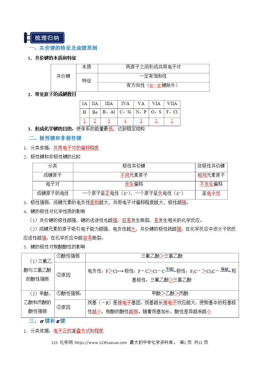 【精品学案】2026年高考化学一轮复习知识清单15 分子结构与性质、化学键(解析版)-2