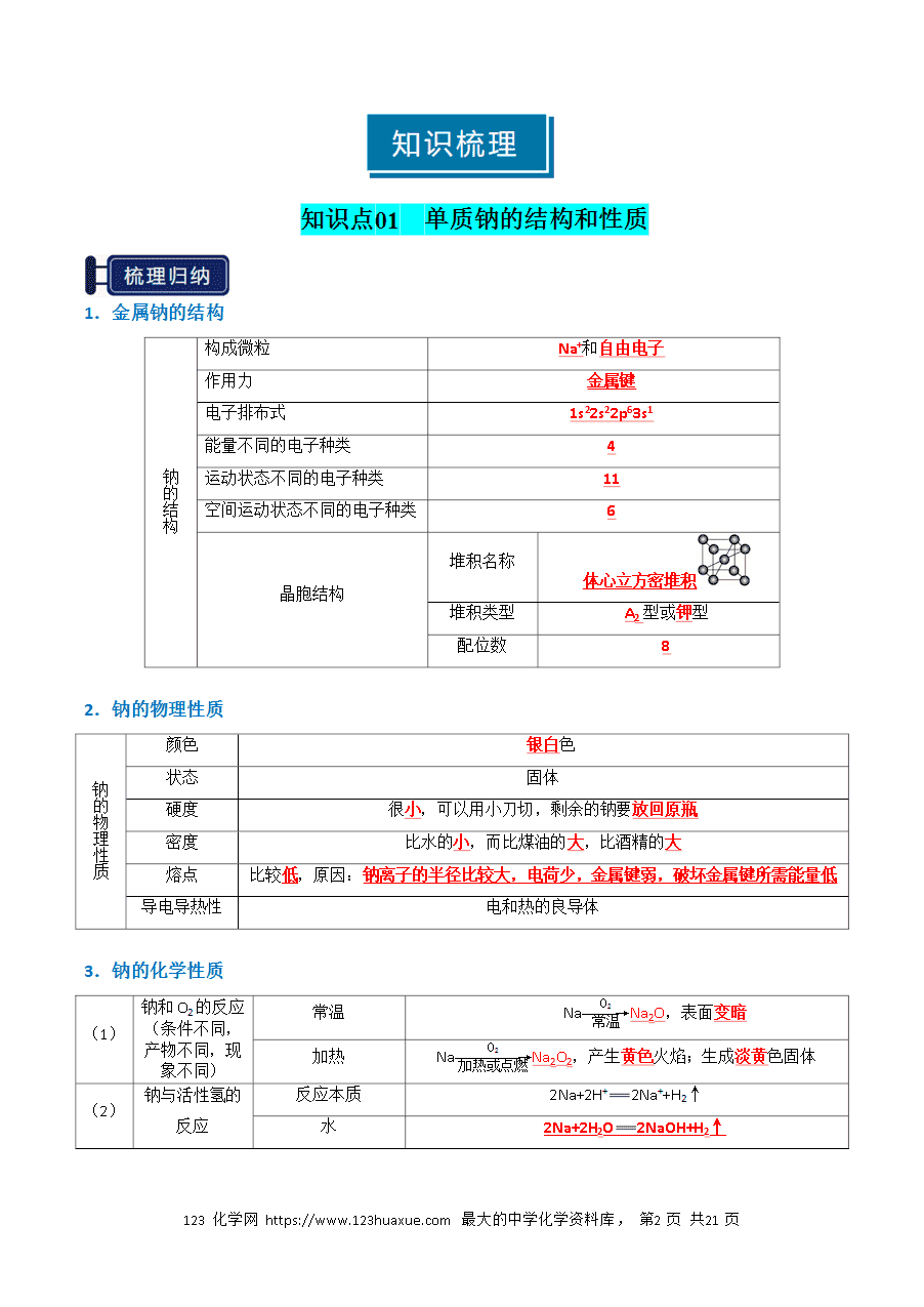 【精品学案】2026年高考化学一轮复习知识清单05 钠及其重要化合物（解析版）