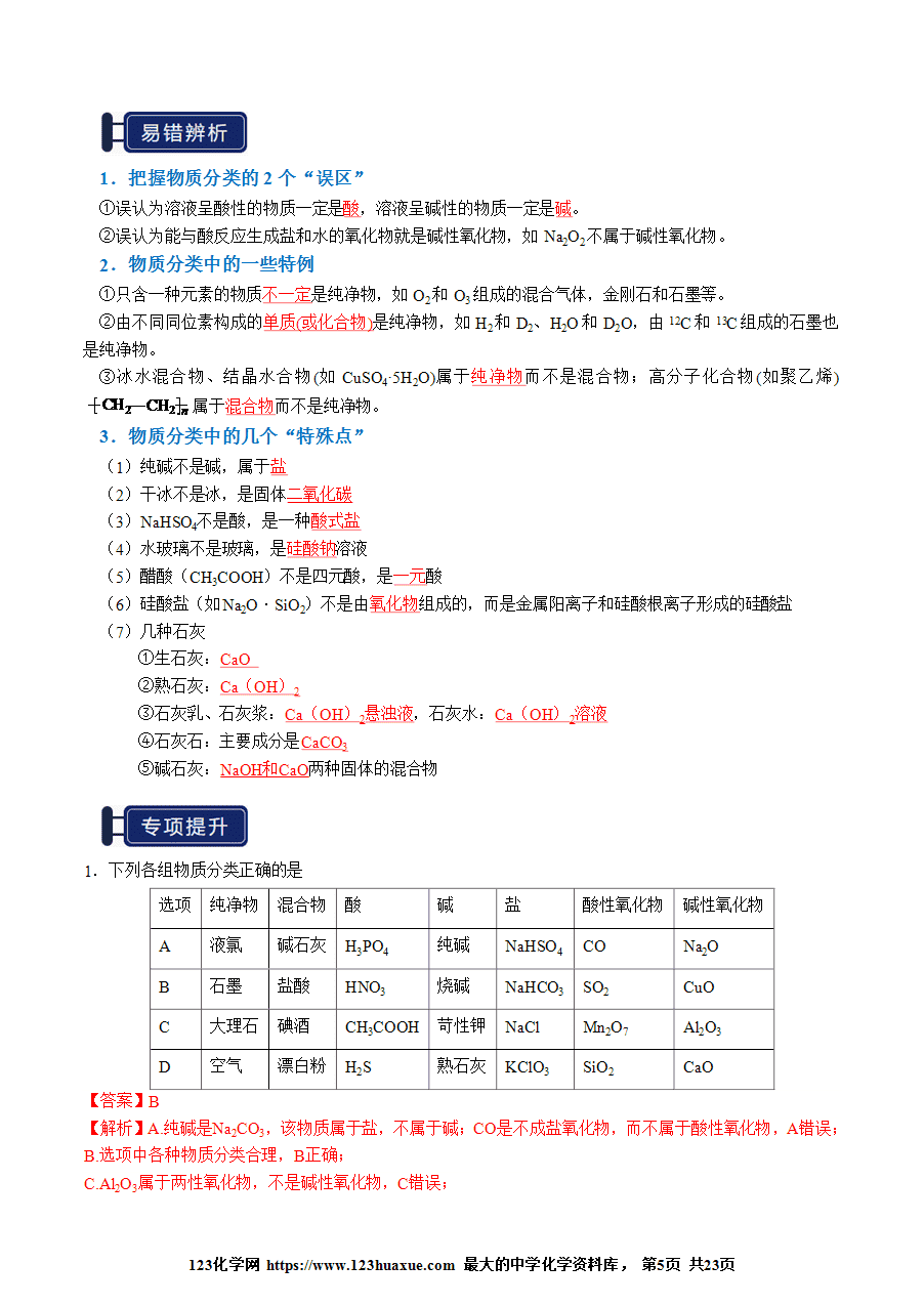 【精品学案】2026年高考化学一轮复习知识清单01 物质的分类及转化(解析版)-5