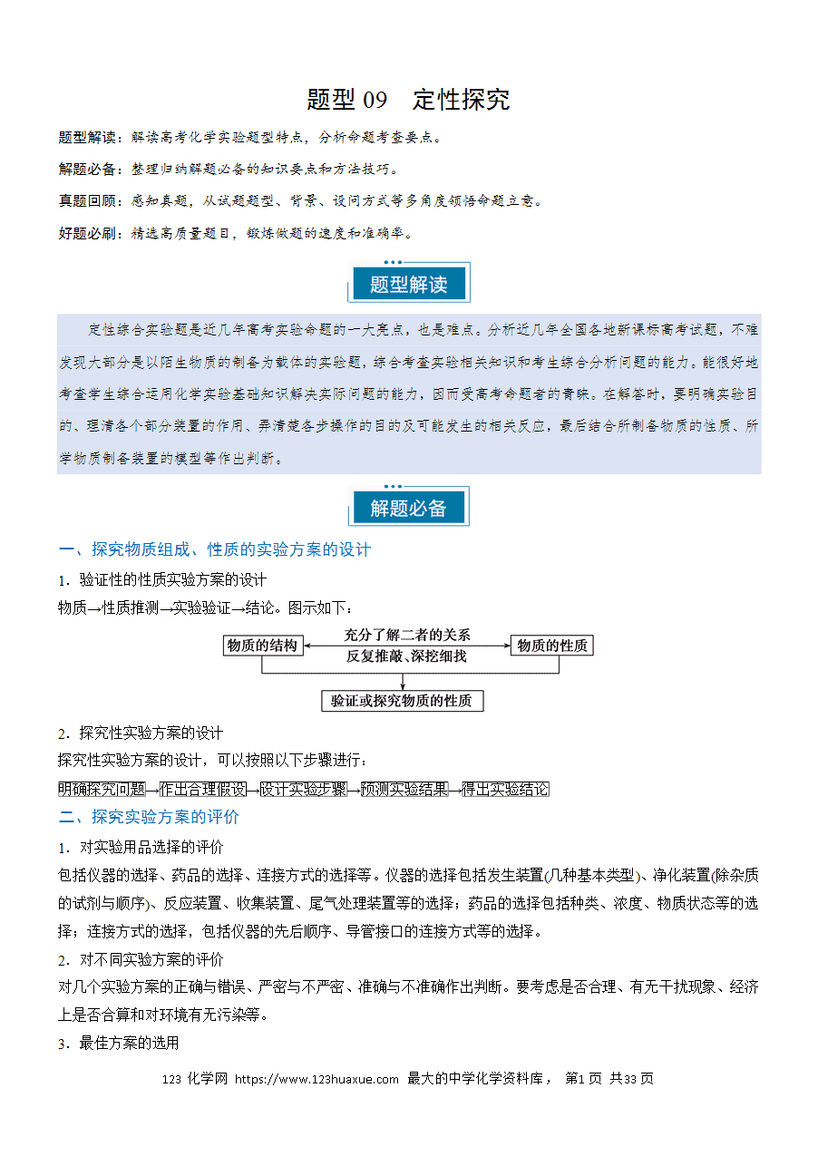【实验复习学案】备战2025年高考化学实验常考题型突破题型09定性探究(解析版)-1 【实验复习学案】备战2025年高考化学实验常考题型突破题型09定性探究(解析版)