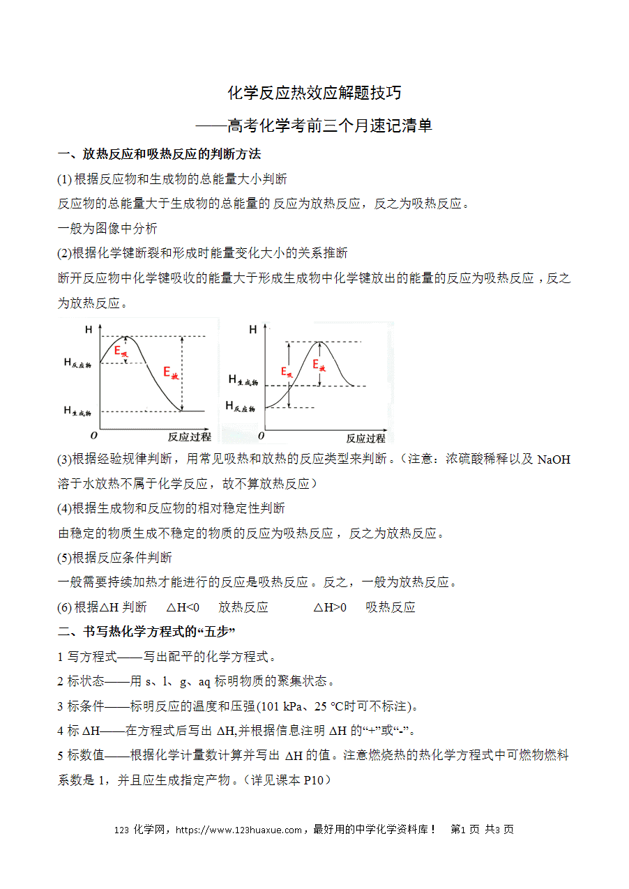 晚读材料05《化学反应热效应解题技巧》——高考化学考前速记清单
