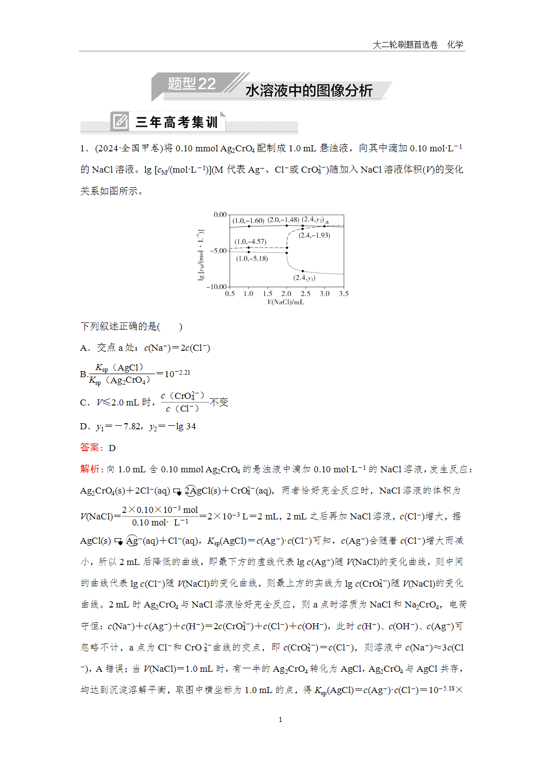 2025年高考化学二轮精准考点专项专题各个突破题型22水溶液中的图像分析-1 【课件+练习】2025年高考化学二轮精准考点专项专题各个突破题型22水溶液中的图像分析