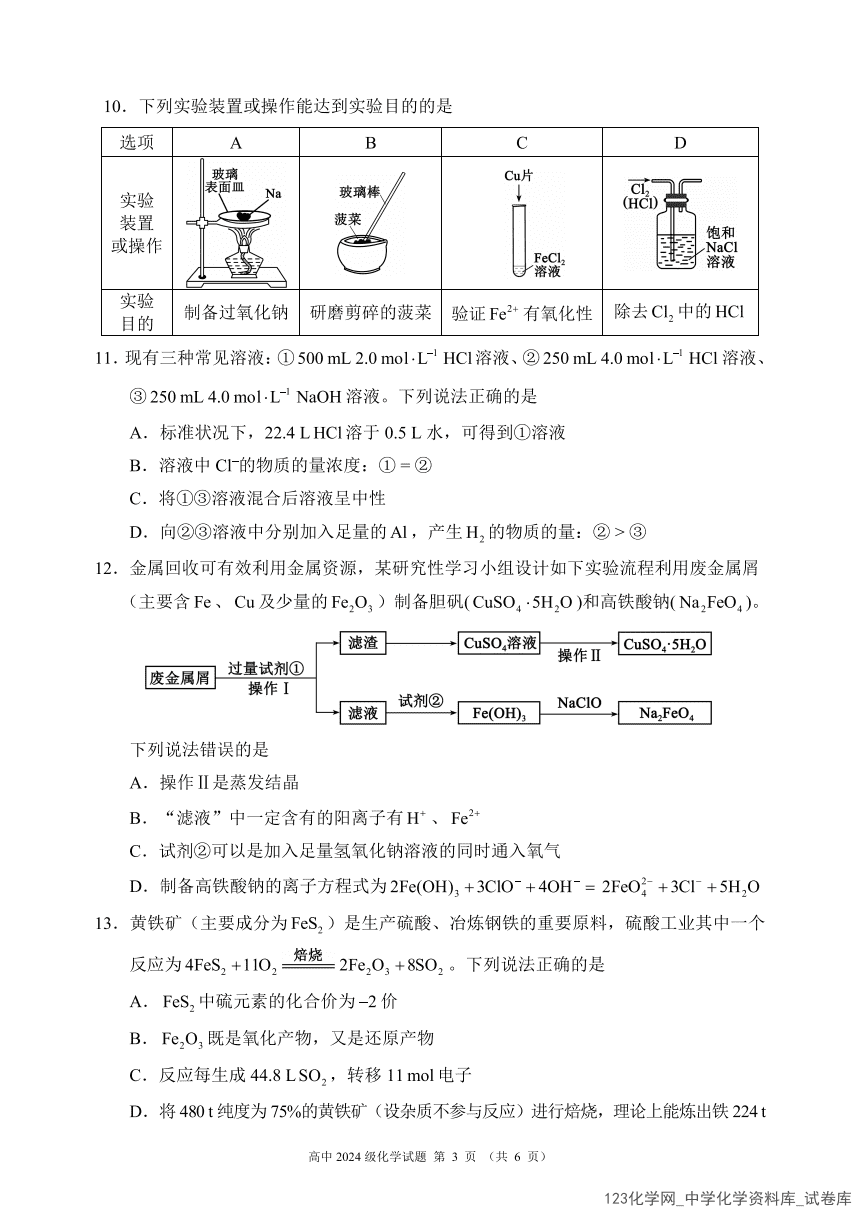 四川省成都市蓉城名校联盟2024-2025学年高一上学期2025年1月期末考试化学试卷含答案