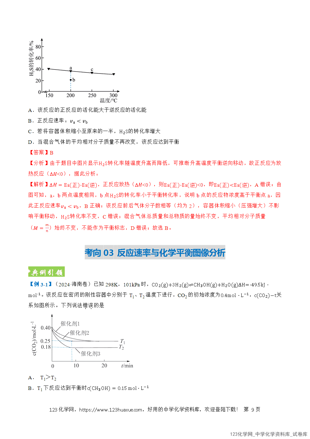 2026年高考化学二轮复习题型训练09反应速率与化学平衡图像分析全国通用解析版
