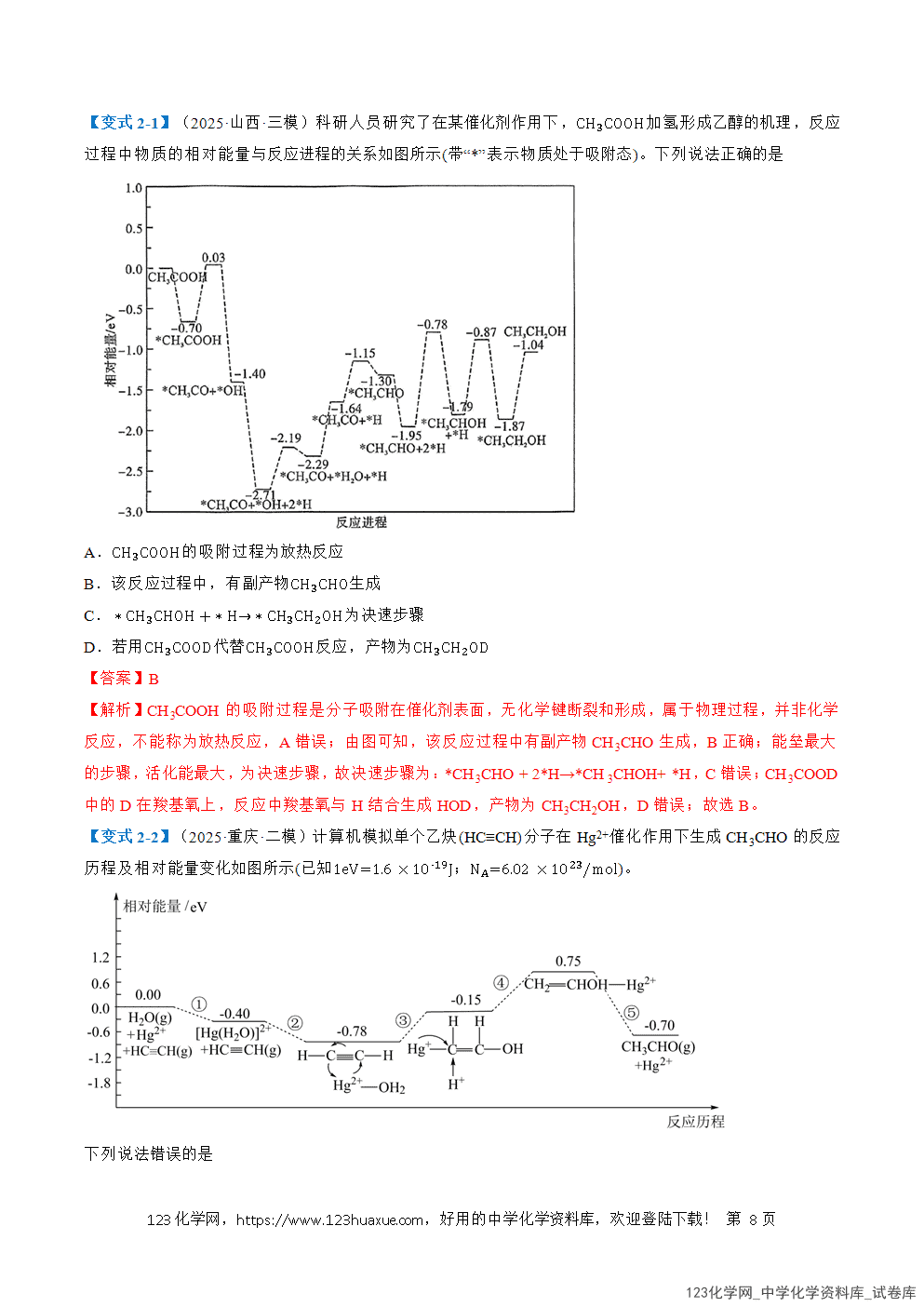 2026年高考化学二轮复习题型训练08反应历程分析全国通用解析版