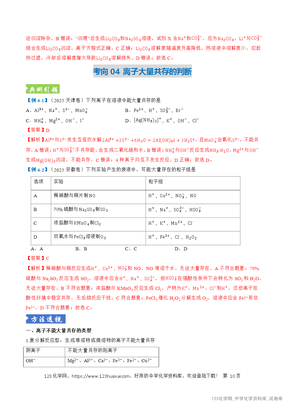 2026年高考化学二轮复习题型训练03离子方程式正误判断离子共存、检验和推断全国通用解析版