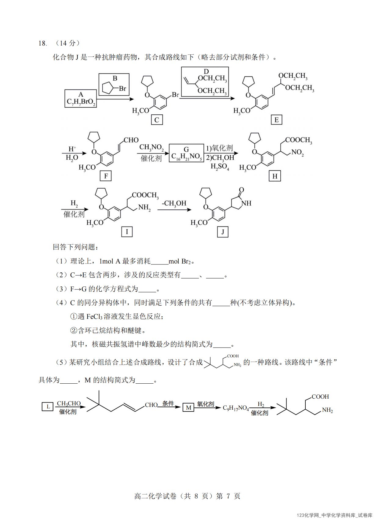 湖北省部分市州2025年度7月高二下学期期末考试化学试卷含答案及答题卡