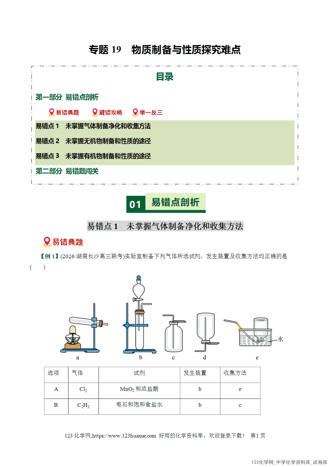 【学案+练习】2026高考化学二轮复习易错题专练19物质制备与性质探究难点全国通用教师版