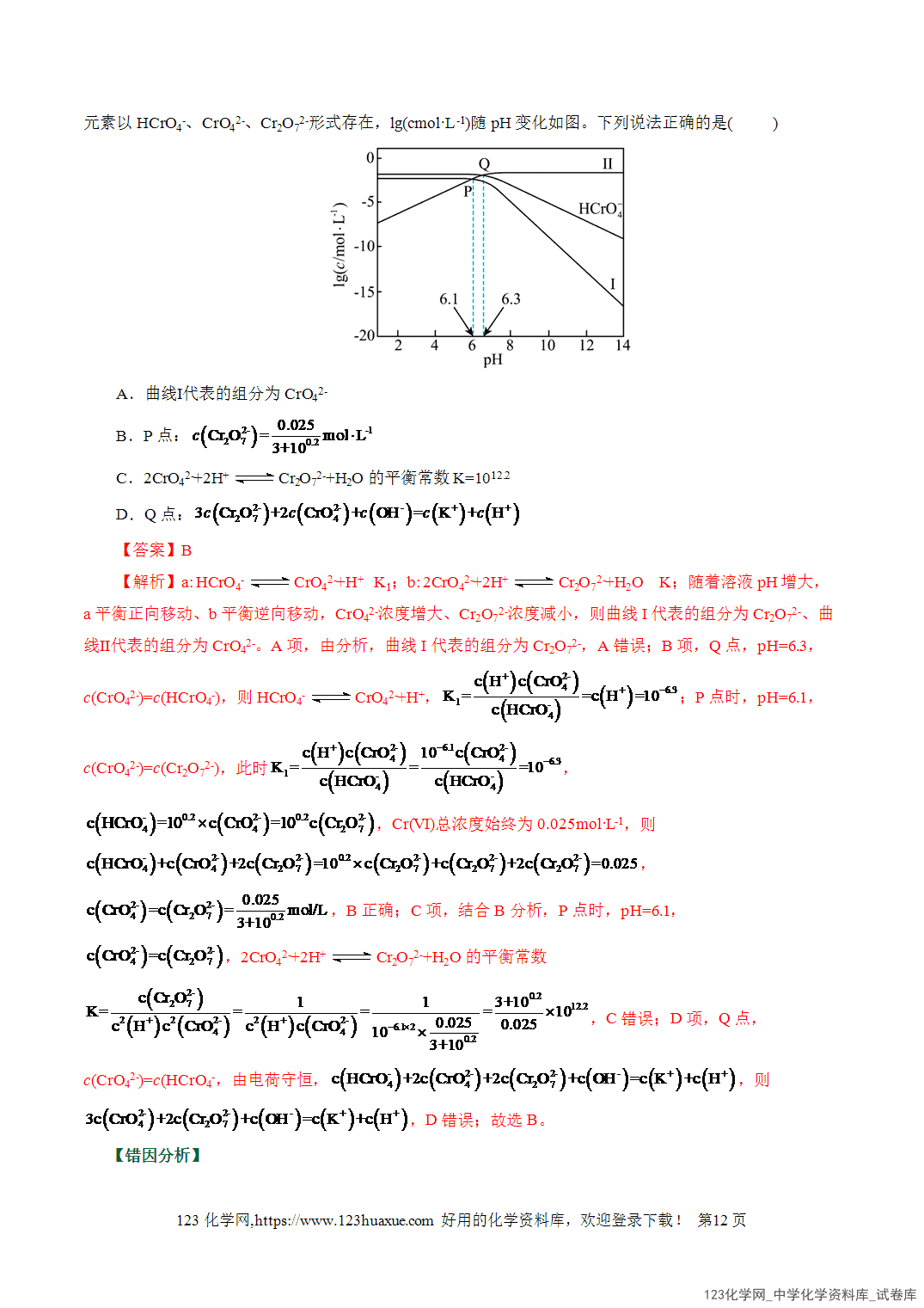【学案+练习】2026高考化学二轮复习易错题专练13水溶液中的离子平衡图象分析瓶颈全国通用教师版