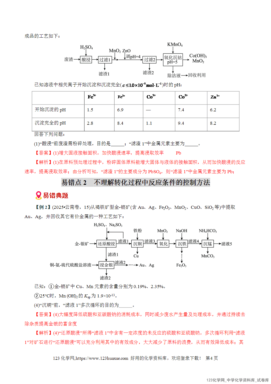 2026高考化学易错题专练07化工流程高频设问突破全国通用教师版-4 【学案+练习】2026高考化学二轮复习易错题专练07化工流程高频设问突破全国通用教师版