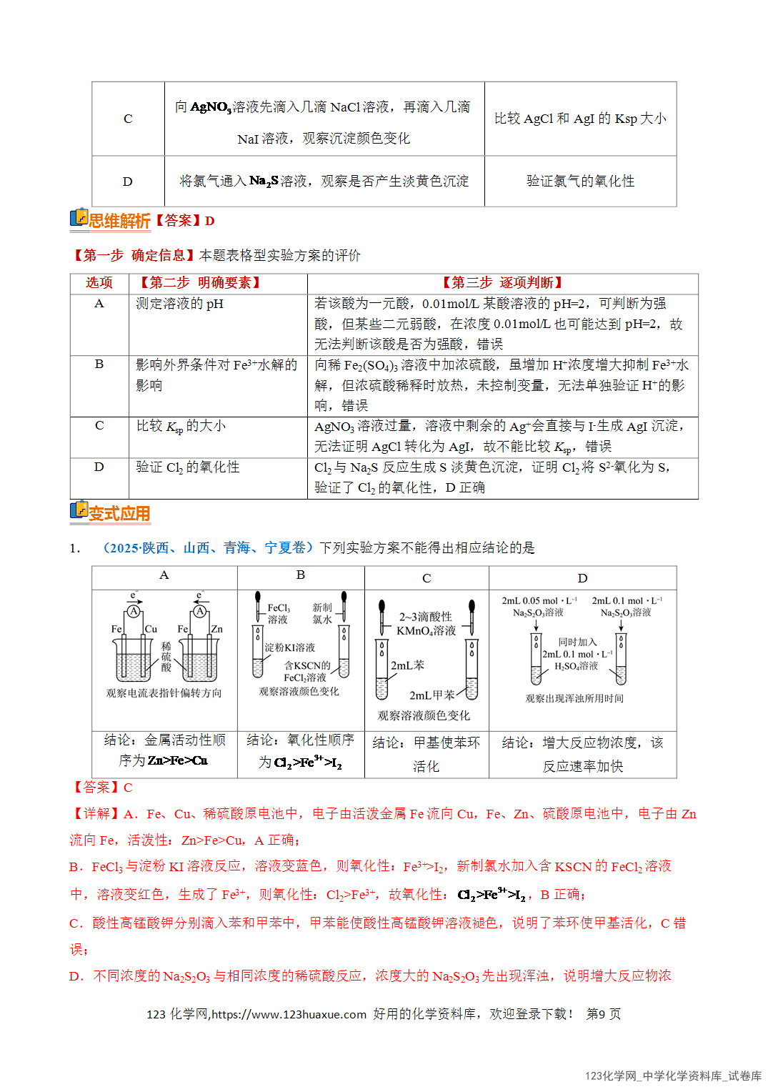 清单07化学实验方案设计与评价知识·方法·能力清单教师版-9 【学案+练习】2026年高考化学二轮复习知识·方法·能力清单07化学实验方案设计与评价教师版