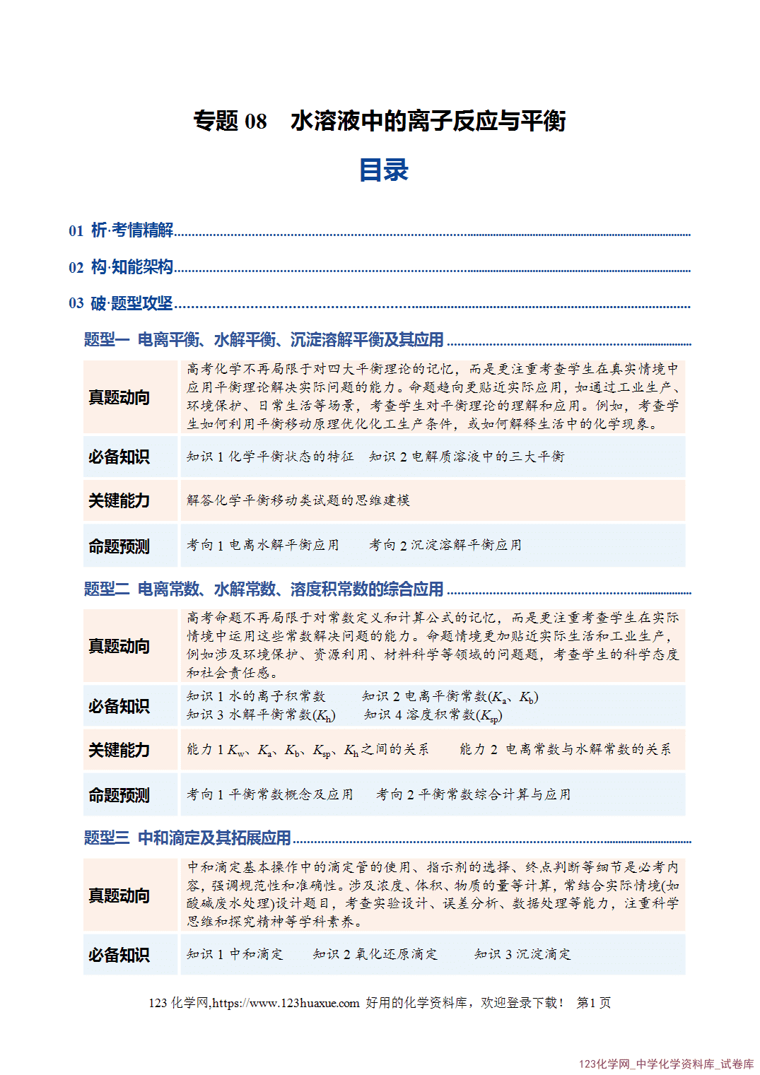 【学案+练习】2026年高考化学二轮复习学案讲义专题08水溶液中的离子反应与平衡教师版-1 【学案+练习】2026年高考化学二轮复习学案讲义专题08水溶液中的离子反应与平衡教师版+学生版