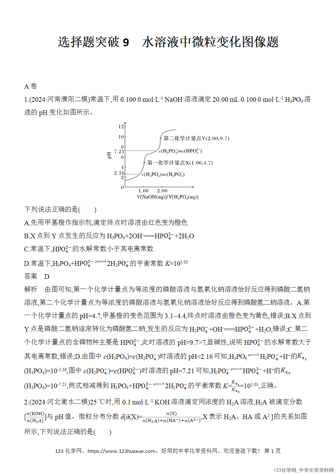 【精品练习】2026年高考化学二轮复习《选择题重要考点强化》选择题突破9水溶液中微粒变化图像题word版含答案