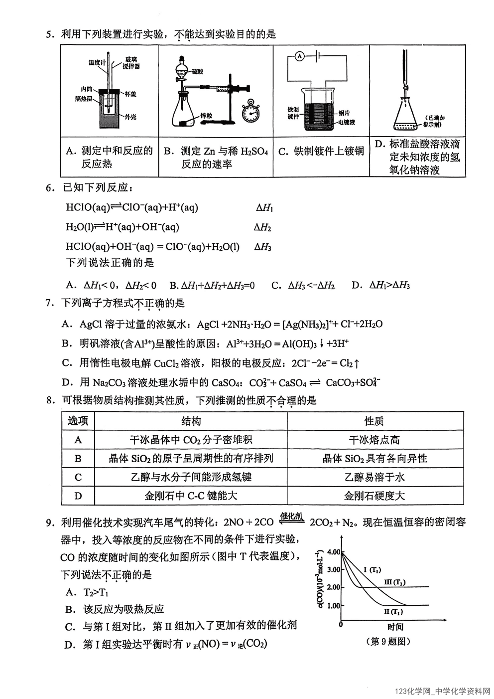 浙江省温州市2025-2026学年高二上学期2026年1月期末考试（B卷）化学试卷含答案