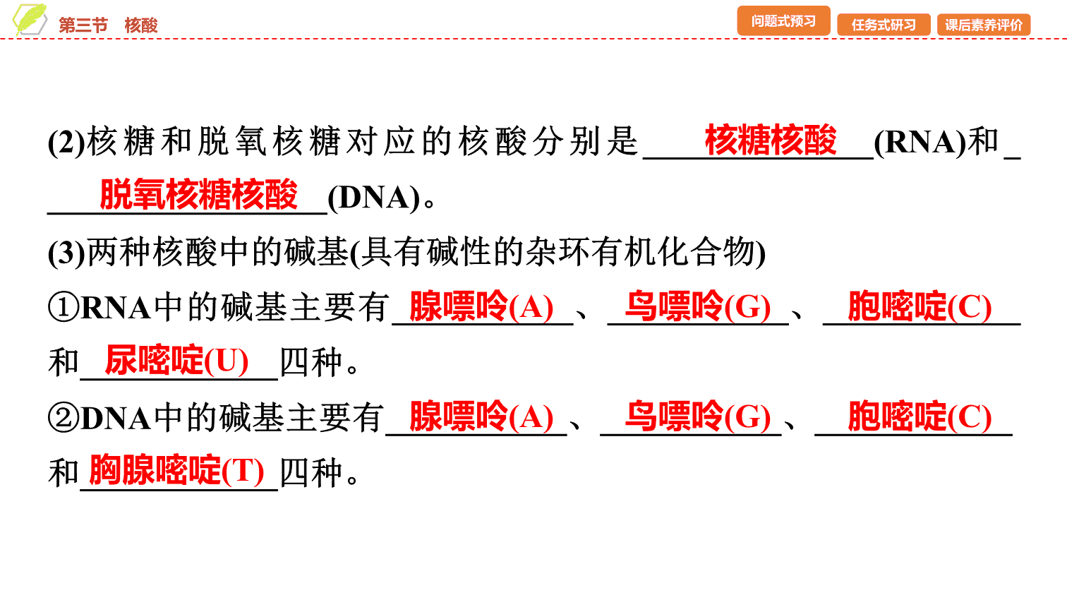 【课件】2026年春湖北省长江作业本高中化学人教版《有机化学基础》18 第四章第三节核酸