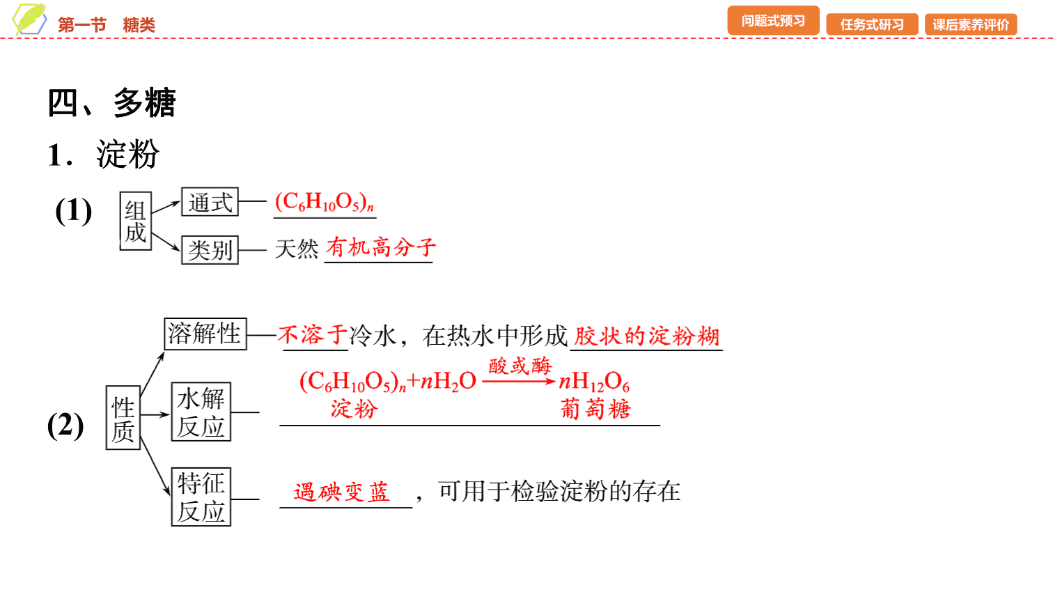 【课件】2026年春湖北省长江作业本高中化学人教版《有机化学基础》16 第四章第一节糖类