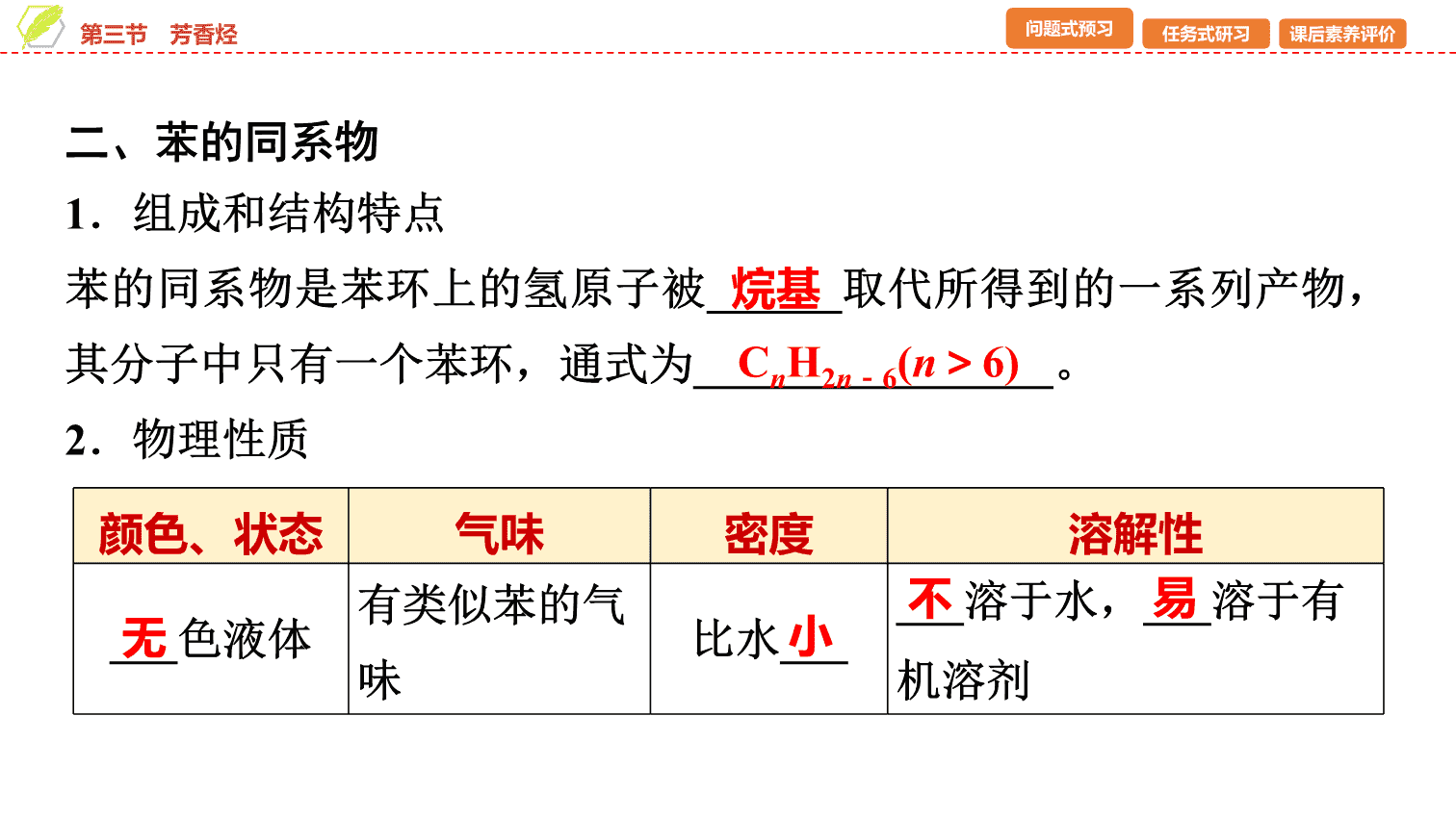 【课件】2026年春湖北省长江作业本高中化学人教版《有机化学基础》06 第二章第三节芳香烃