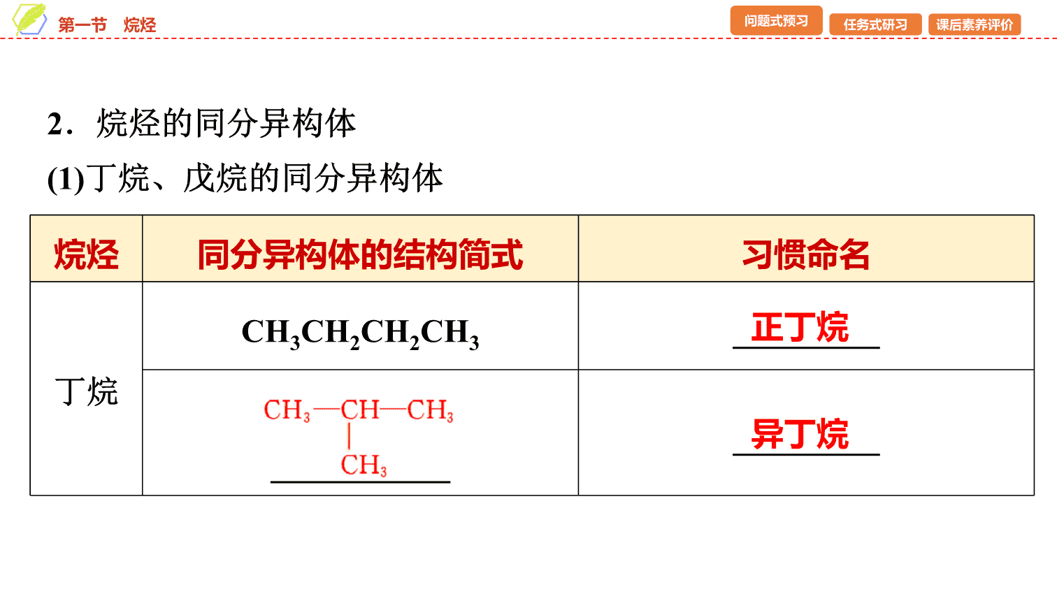 【课件】2026年春湖北省长江作业本高中化学人教版《有机化学基础》04 第二章第一节烷烃