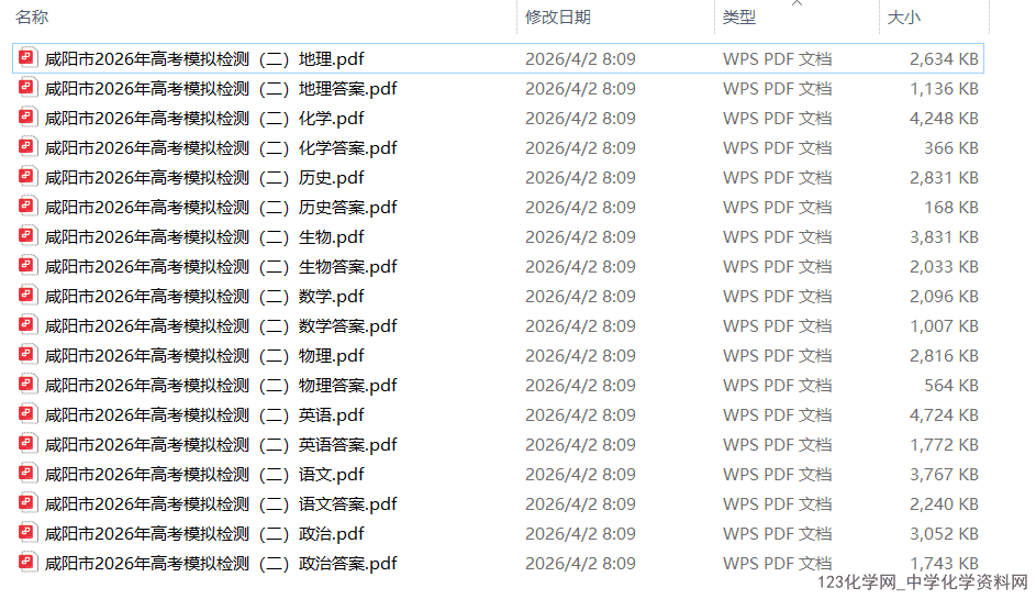 陕西省咸阳市2026年三月高考模拟检测（二）（咸阳二模）全科试卷含答案