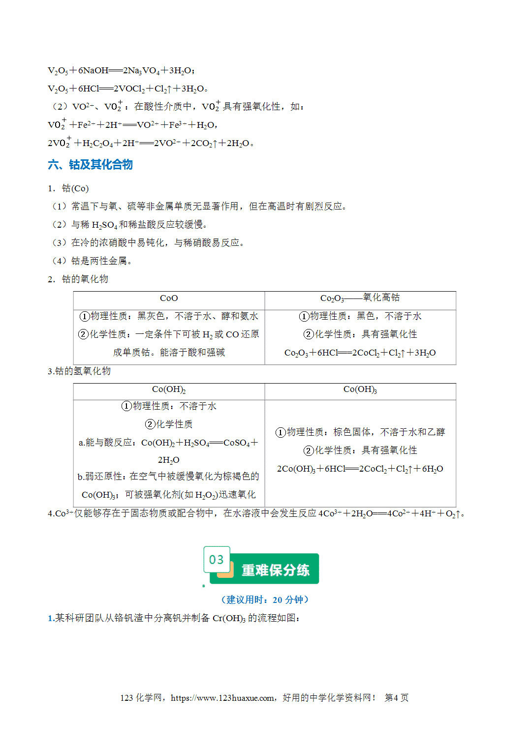 【学案+练习】2026年高考化学二轮复习重难点练习15钒、铬、锰、钴等过渡金属化合物的制备流程专练全国通用解析版